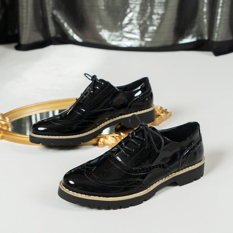 Women's Fashion Color Mirror Loafers Lace-up Shoes