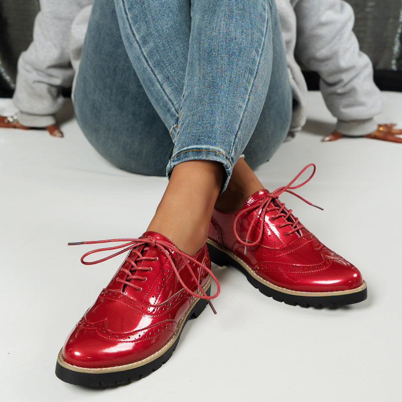 Women's Fashion Color Mirror Loafers Lace-up Shoes