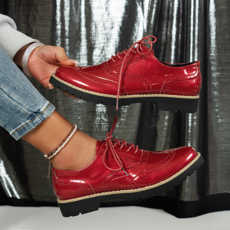 Women's Fashion Color Mirror Loafers Lace-up Shoes