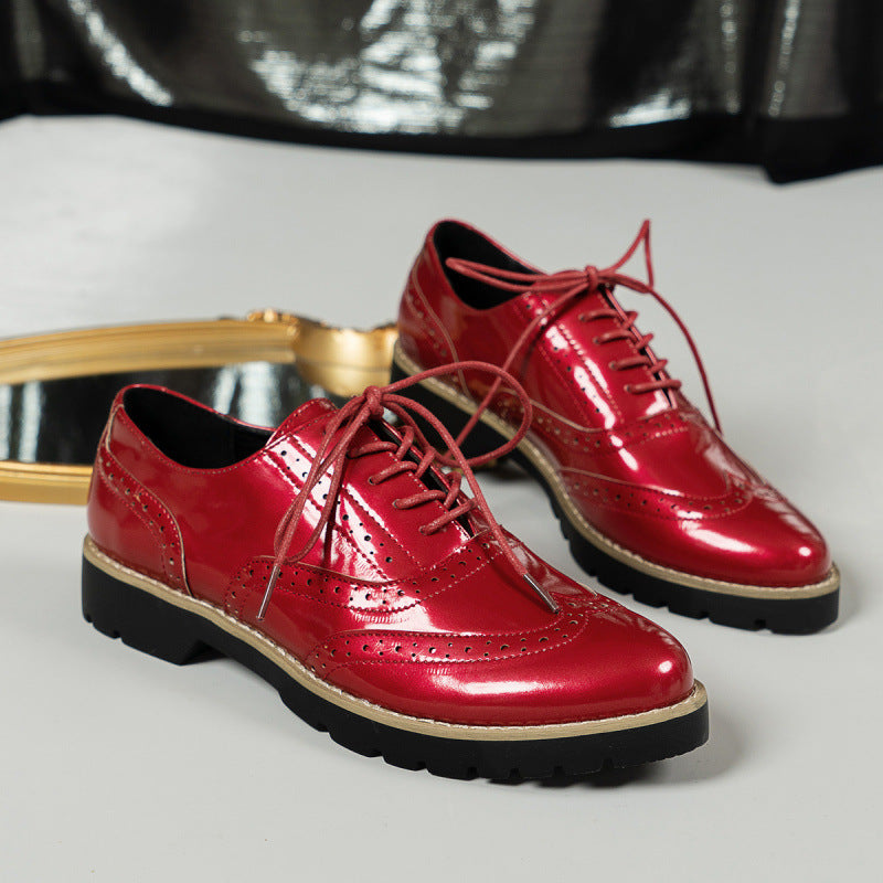 Women's Fashion Color Mirror Loafers Lace-up Shoes