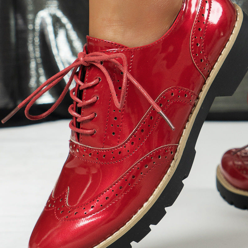 Women's Fashion Color Mirror Loafers Lace-up Shoes