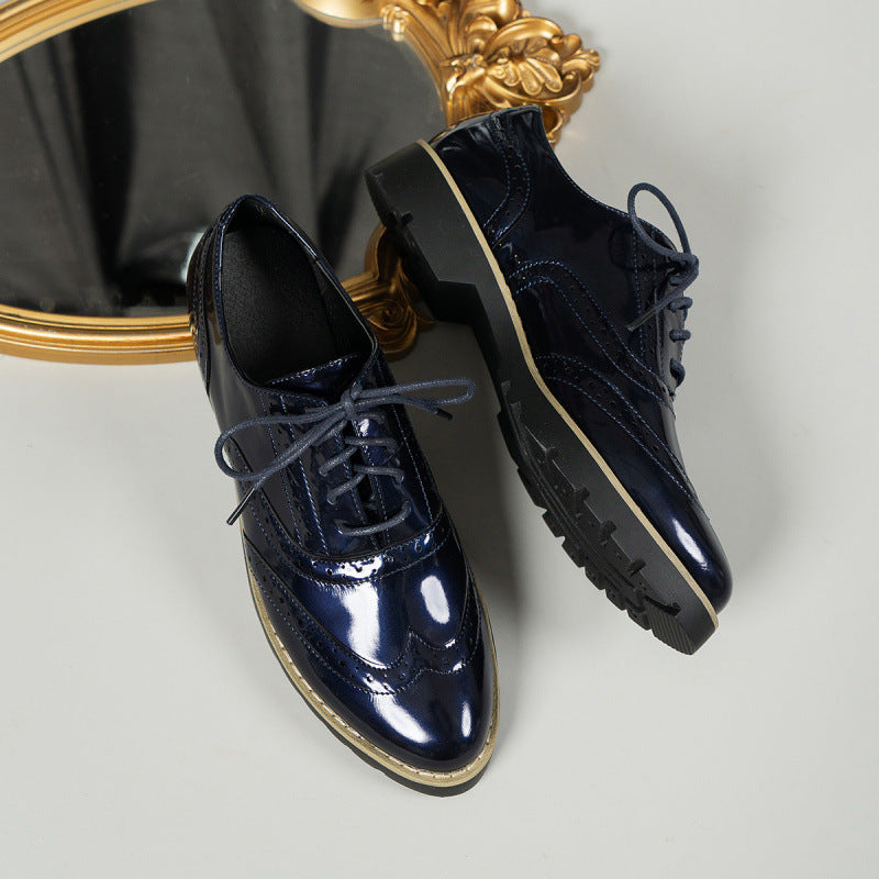 Women's Fashion Color Mirror Loafers Lace-up Shoes
