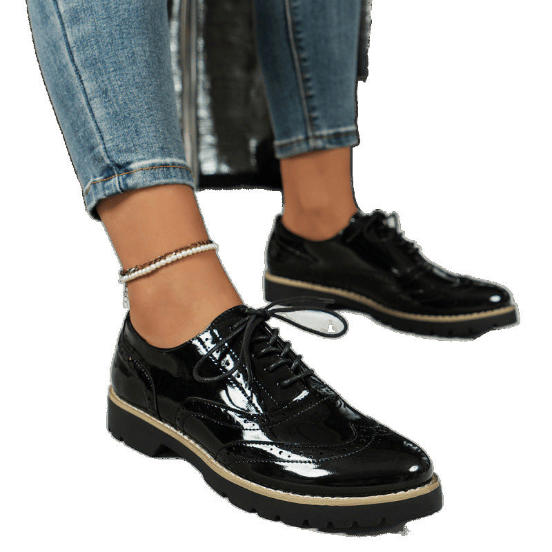 Women's Fashion Color Mirror Loafers Lace-up Shoes