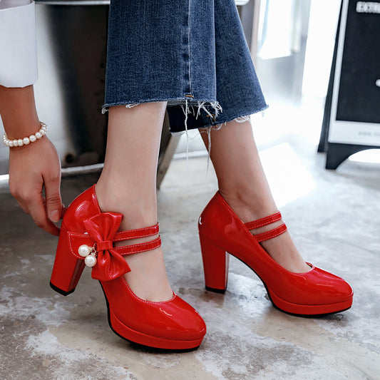 Thick Heel Super High Heel Round Toe Large Size Waterproof Platform Shoes Performance Model Cheongsam Catwalk Shoes