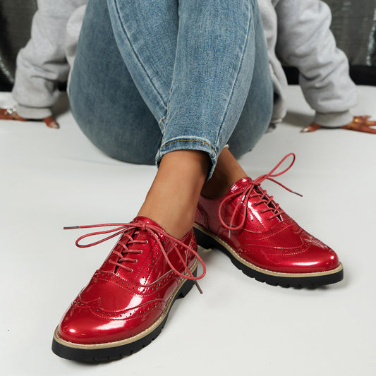 Women's Fashion Color Mirror Loafers Lace-up Shoes